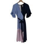 B Sussman Colorblock Wrap Midi Dress Navy Blue Periwinkle Pink Size M Size M Photo 1