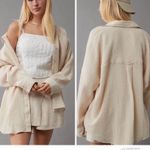American Eagle NEW AE Go Big Oversized Shirt Women's Medium Beige Cottagecore Photo 1