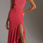 Maeve Anthropologie Open Back Cutout Knit Side Slit Strappy Maxi Dress Red L Photo 0