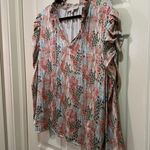 Loft Garden Cinched Sleeve Ruffle Tie Neck Women’s XL Top Tan Photo 2