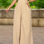 Colombian long beige bodysuit wide leg sleeveless v Photo 0