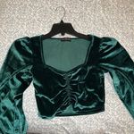 Almost Famous Green velvet puffy sleeve crop top size S Photo 0