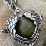 Unakite confidence gemstone in a heart shaped necklace cage. 36” chain Photo 0
