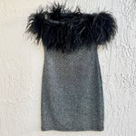 Amotea Feather Trim Glitter Jersey Strapless Mini Dress Silver Black Women's XS Photo 1
