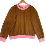 Maeve Anthropologie Cozy Ringer Fuzzy Sweatshirt Honey Brown and Pink NWT Photo 0