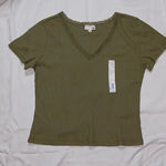 SO  juniors ribbed cropped v-neck lace trim shirt NWT Photo 0