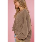 POL Grab & Go Balloon Sleeve Slouchy Knit Hoodie Top Chocolate Taupe S Photo 2