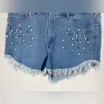 INC Denim high rise fashion basics shorts, embellished frayed hem, size 12 Photo 2