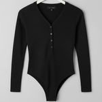 DKNY Medium Black Ribbed Henley Long Sleeve Bodysuit Snap Front Photo 0