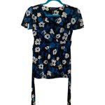 Vintage Y2k INC Floral Blue & Black Women's Mesh tie back Flutter sleeve Top Photo 1