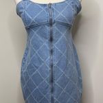 Forever 21 Zip Up Denim Mini Dress Diamond Pattern Stitched Juniors Sz Large Y2K Photo 0