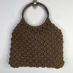 Vintage Handmade Crochet Macrame Chunky Knit Ring Handle Purse Bag Handbag Brown Photo 0
