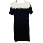 Karl Lagerfeld NWT Black Dress Lace Detail Pearl Neckline Short Sleeve Sz 4 Photo 2