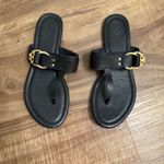 Tory Burch Tory‎ Burch Marsden Sandals Black Leather Thong Gold Logo Hardware Sz 7 Photo 2