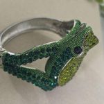 Silver Statement Bracelet Green Cubic Zirconia Frog Clamper Hinge Photo 0