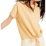 Madewell Short Sleeve Tie Front Linen Button Down Top Pocket Cropped Yellow XXS Photo 0