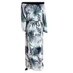 Sans Souci Boho Tropical Palm Print Off Shoulder Maxi Dress 3/4 Sleeve Tie Elastic Waist M Photo 4