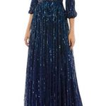 Mac Duggal Dark Blue Sequined Wrap Over 3/4 Sleeve Gown Navy size 4 Evening 5509 Photo 0