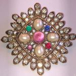 Elegant Vintage Aged Gold Tone Brass Multicolor Boho Brooch Photo 0