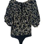 Free People  Intimately Dessa Ditsy Floral Black Yellow Puff Sleeve Bodysuit Boho Photo 2