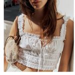 ZARA NWT Organic Sweetheart Ruffle Bow Smocked Cropped Tank Top in White - S Photo 1