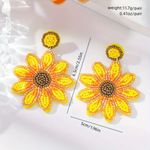 Stylish Trendy Sunflower‎ Design Boho Style Drop Earrings Made Of Tiny Beads Yellow Photo 4