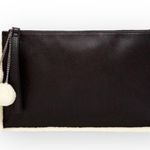 Carlos Santana new ❤︎ Vegan Leather Fur Pom Pom Clutch Handbag Bag ❤︎ Black Photo 2