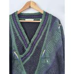 UB Umberto Bilancioni Abstract Wool Chunky V Neck Grandpa Sweater VTG US 14 / 40 Black Size XL Photo 2