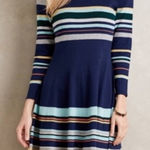 Anthropologie  MOTH LUCA KNIT WOOL BLEND NAVY STRIPED LONG SLEEVE DRESS MEDIUM Photo 0