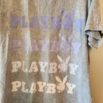 Playboy  Stonewash Bunny Spell Out Logo Grey T-Shirt Size womens Medium Cotton Photo 1