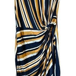 Allison Joy Striped‎ Knot Front Dress Navy Blue Gold White Sleeveless Casual Photo 0