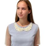 Sister Jane Sequin & Pearl Collar Tulle Sleeve Blue Crop Top Size S Photo 1