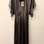 Norma Kamali Obie Split-Neck Lamé Midcalf Dress Metallic Bronze Womens Sze Small Photo 2