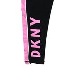 DKNY  Sport Black Leggings Pink Spell Out Logo Tape Drawstring Pull On Womens M Photo 2