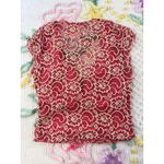 Sarah La USA Red Lace Floral Sheer V Neck Cap Sleeve Top Women's Size Small Photo 3
