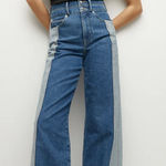 Veronica Beard  Taylor Two-Tone Wide-Leg Jean Sz 28 Photo 0