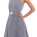 Michael Kors MICHAEL Blue And White Gingham Plaid Belted Dress Size 4 Photo 0