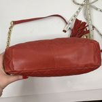 Isaac Mizrahi  Crossbody Red Leather Diamond Quilted Shoulder Bag Gold Chain Photo 11