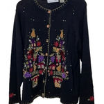 Victoria Jones Vintage Sweater Womens XL Black Holiday Christmas Knit Cardigan Photo 0