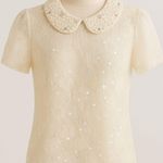River Island  Womens Top Size S Ivory Lace Sheer Pearl‎ Collar Coquette Blouse Photo 0