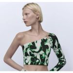 ZARA  Navy And Green One Shoulder Crop Top‎ Size Small Photo 0