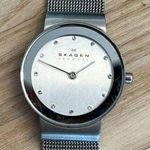 Skagen Denmark Ladies Watch Stainless Steel Mesh Bracelet Dial Ring Crystals Photo 2