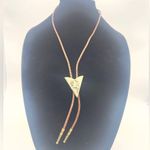 Vintage square Dancing Bolo, Western Triangle arrowhead Leather Necklace Gold Photo 0
