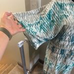 Ariat Blue White Grey Geometric Popover Dress Long Sleeve Western 1/2 Button Flu Photo 3