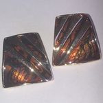 Vintage Gold Tone and Brown Shimmer Enamel Geometric Retro Boho Earrings Photo 3