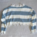 SheIn  White Blue Stripe Cropped Distressed Sweater Sz Sm Photo 2