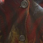 NWOT eUty Oversized Patterned Poncho Shawl Hoodie 2 Button Closure Tassels Brown Photo 11