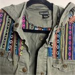 Wet Seal  100% Cotton Green Cargo Utility Hooded Jacket Southwest Patteren Photo 5