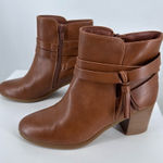 Style & Co Catrionaa Brown Faux Leather Dress Ankle Booties size 8 Tassel Zip Up Photo 0