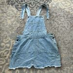 Denim Distressed Skirt Overalls Blue Medium Photo 0